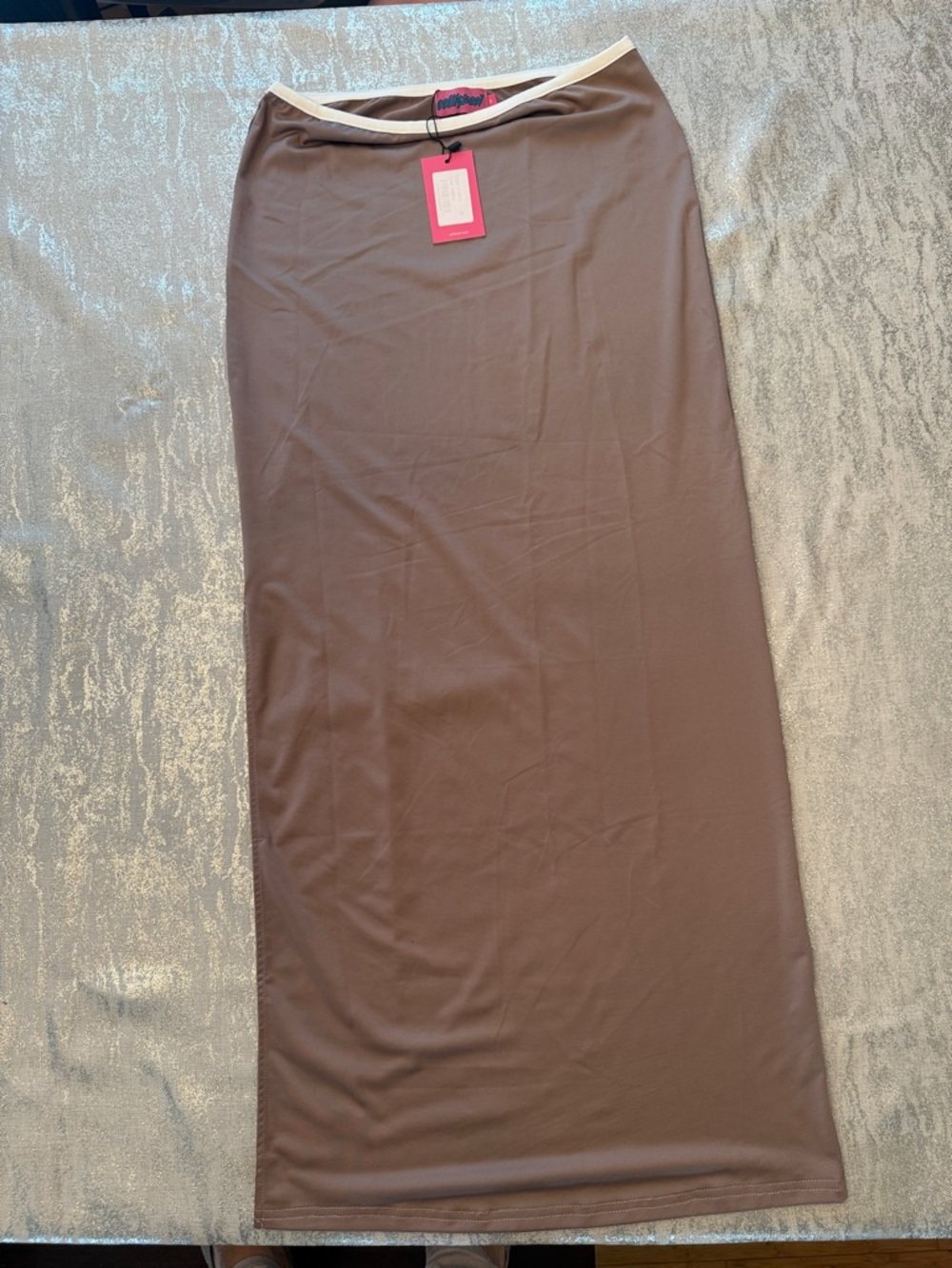 Edikted Brown Maxi Skirt with Cream Waist Trim